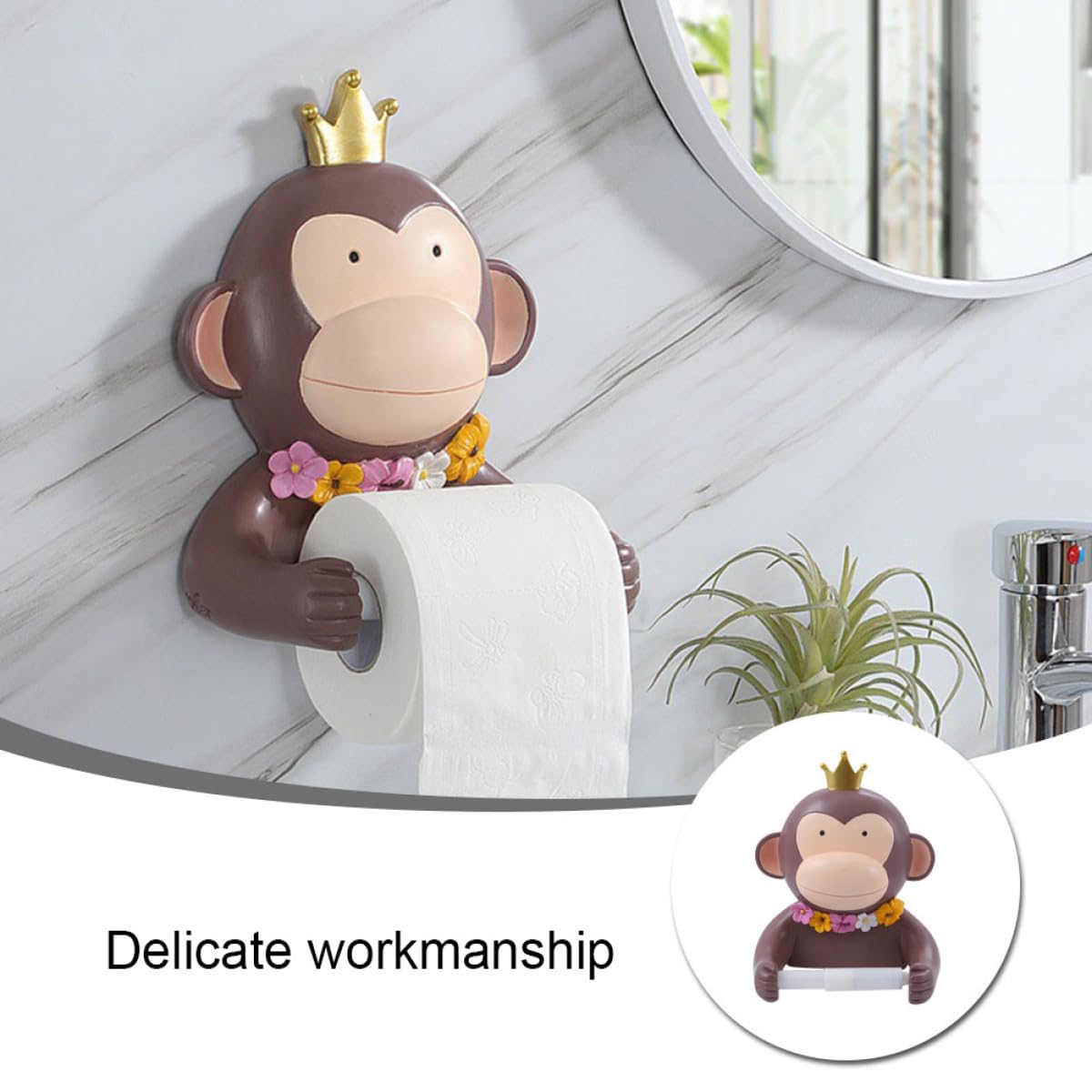 Portarrollos de Papel Higiénico de Resina Marrón Estante Resistente Corrosión Deslustre para Baño y Sanitario en Estilo Cartoon