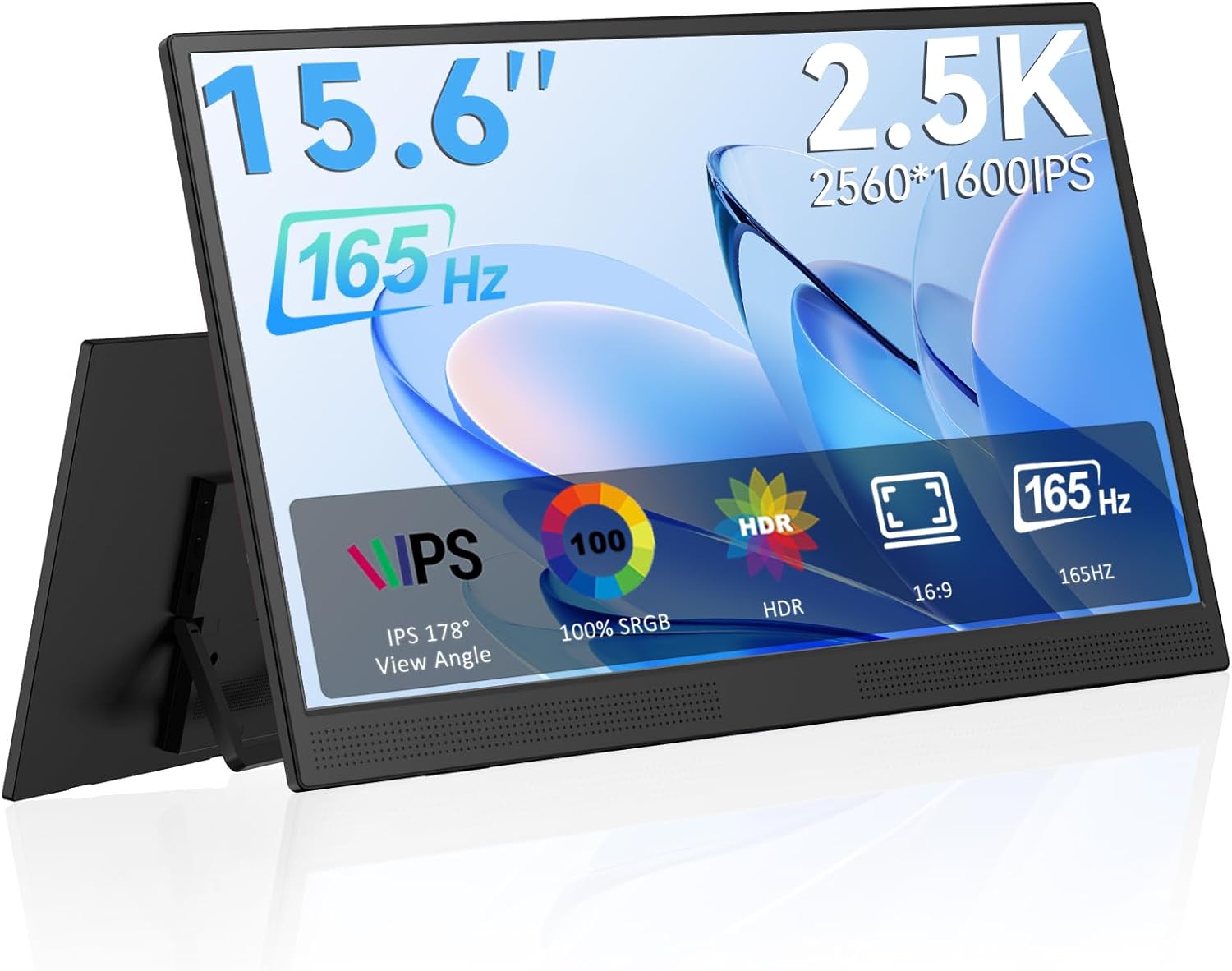JUSTTHINK Portable Gaming Monitor 165Hz 2.5K, 2560x1600 IPS Portable Gaming Monitor Laptop Monitor Travel Monitor with Stand, Laptop Monitor USB-C, 100% sRGB with Speaker HDMI USB-C Second Screen
