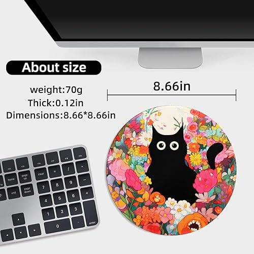 Miniatura 5 de Alfombrilla de mouse pequeña con diseño de flor de gato negro, bonita alfombrilla de mouse estética de anime con base de goma antideslizante,