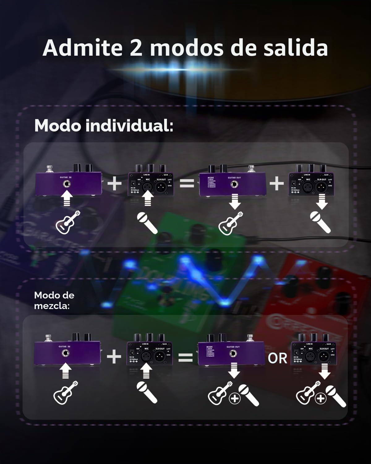 FLAMMA FV03 Pedal de efectos vocales procesador de voz amplificador vocal Stompbox cambio de voz suena como robot macho hembra bebé con efectos de reverberación retardada para pulir voces, incluye