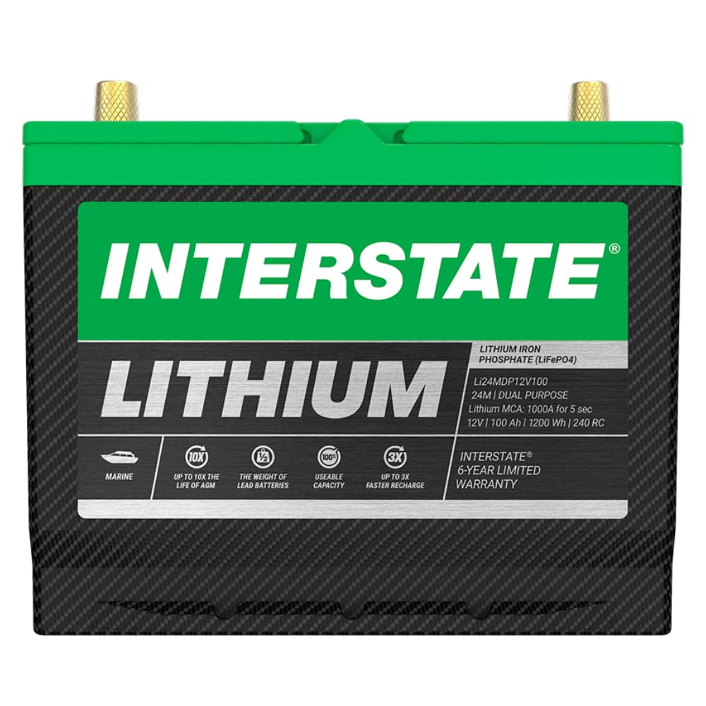 Interstate Batteries 12V 100Ah LiFePO4 Dual Purpose Marine Battery, Grp 24M