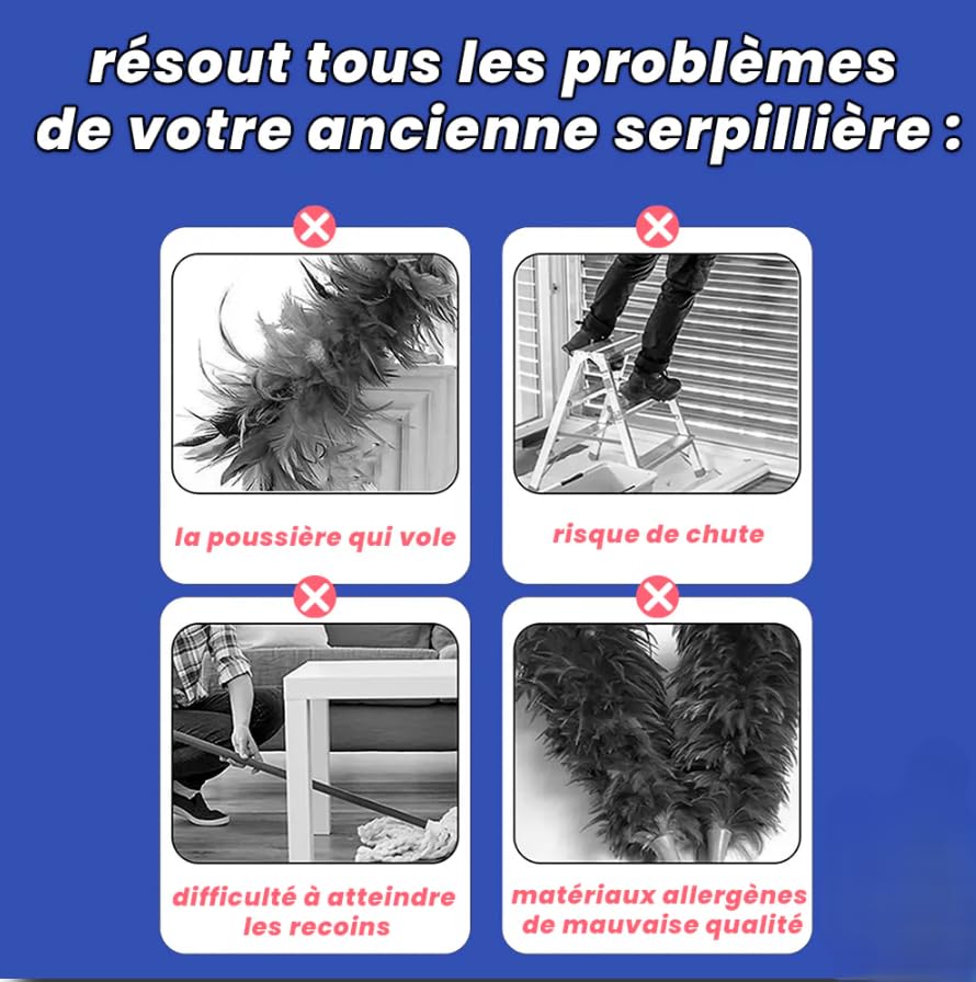 Balai Essoreur Rotatif Quickclean - Tête Triangulaire 360° - Manche Réglable Jusqu'à 1,30 M - 5 Chiffons Microfibre - 7