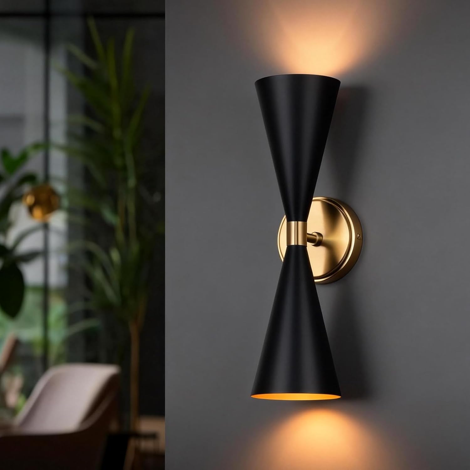 Edwarmlux Indoor Wall Sconces, Modern Wall Lights, Up and Down Wall Mount Light, Dimmable Hardwired Wall Light for Bedroom, Living Room, Hallway, Stairwell, E26, 1 Pack (Matte Black& Brushed Brass)