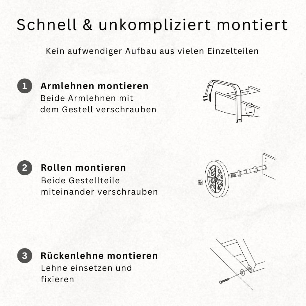 RS Trade Sonnenliege Gartenliege Toscana Wetterfest mit Rollen – Polyrattan Rattan Liege Outdoor mit Armlehne, Verstellbare Relaxliege für Garten, Terrasse, Balkon, braun mit Grauer Auflage & Kissen