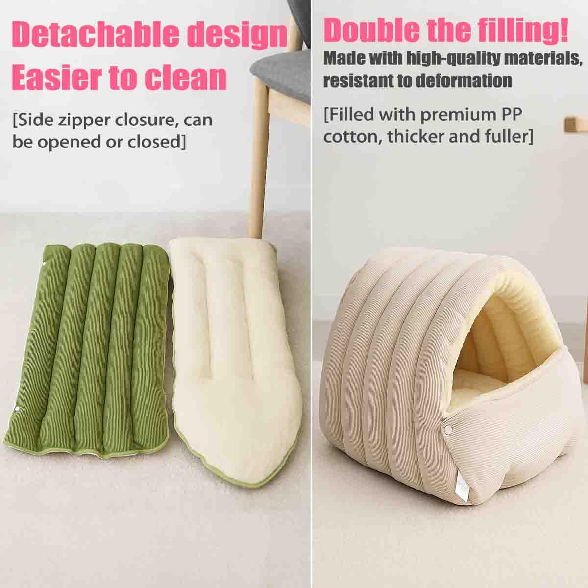 Lit Pour Chat Fermé Amovible Et Lavable Pour L'Hiver,Niche Chaude En Peluche Pour Animal De Compagnie,Tente Confortable Pour Animaux,Pour D'IntéRieur,Pour Chatons Et Petits Chiens (Beige - M)