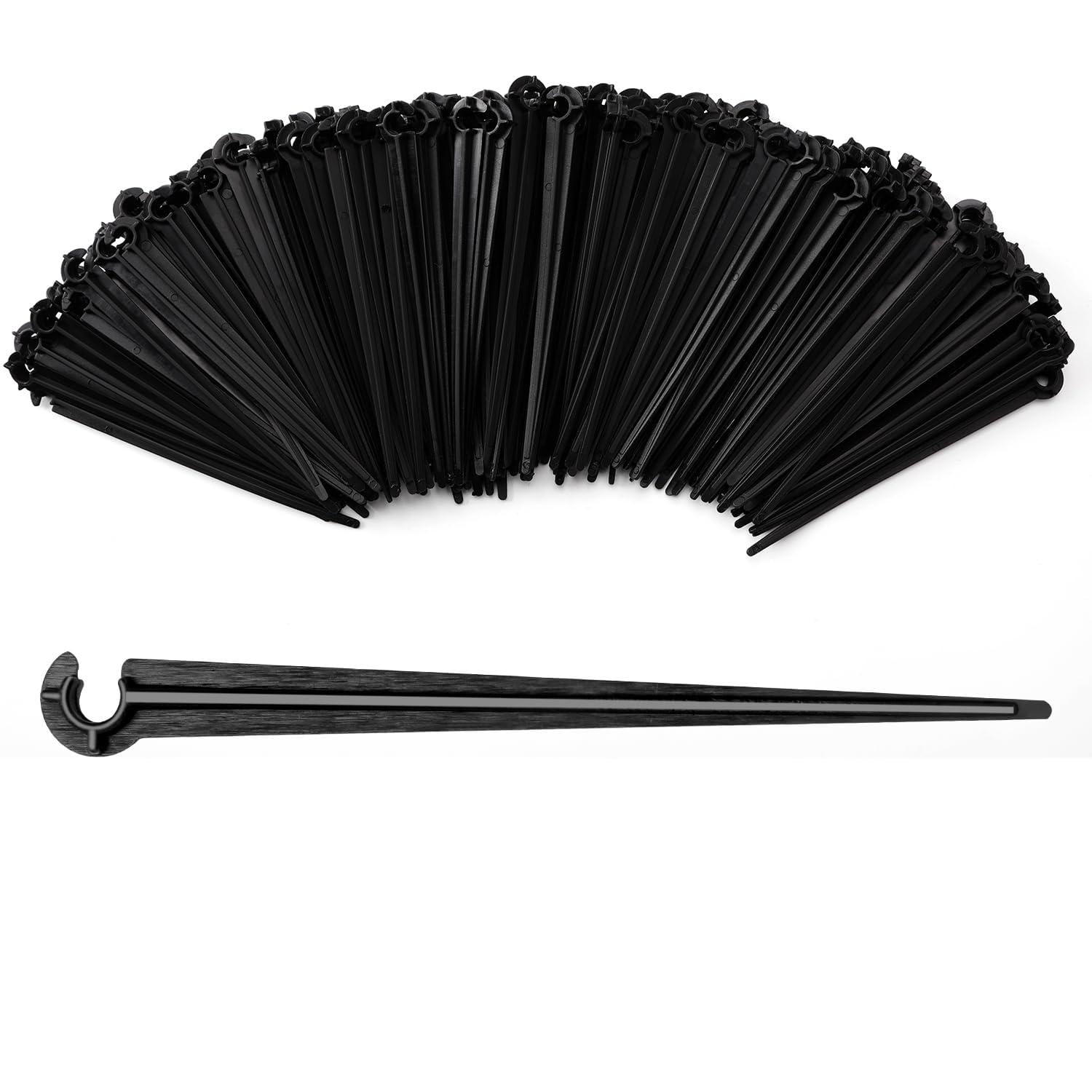 VooGenzek 200 PCS Irrigation Drip Support Stakes, Drip Tubing Stakes, C Shape Fixed Stems Holder, for 4/7mm Hose Watering System, for Vegetable Gardens, Plants or Flower Beds