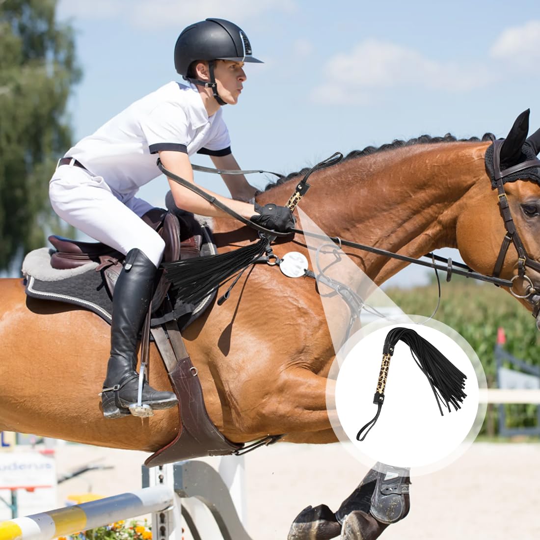 Látigo de Cuero, Herramienta de Entrenamiento Diario para Caballos, Riendo para Salto y Carreras, Escobillón con Flecos, Accesorios para Disfraces, Deportes al Aire Libre, Fusta Equitación - 4