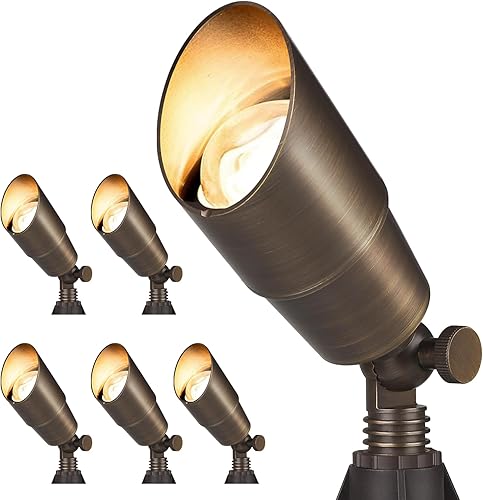 Gardencoin Focos de latón macizo para exteriores, luz LED direccional de bajo voltaje de 12 V, resistente al agua para iluminación vertical de