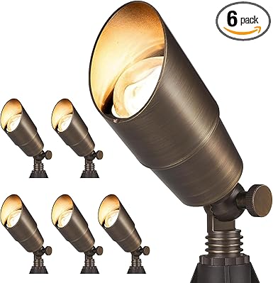 Gardencoin Solid Brass Outdoor Landscape Spotlights, 12V Heavy Duty Low Voltage LED Spot Light Waterproof for Garden and Yard Up Lighting, Bronze Accent Lighting Fixture Without Bulb, 6 Pack