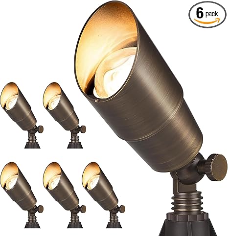 Gardencoin Solid Brass Outdoor Landscape Spotlights, 12V Heavy Duty Low Voltage LED Spot Light Waterproof for Garden and Yard Up Lighting, Bronze Accent Lighting Fixture Without Bulb, 6 Pack
