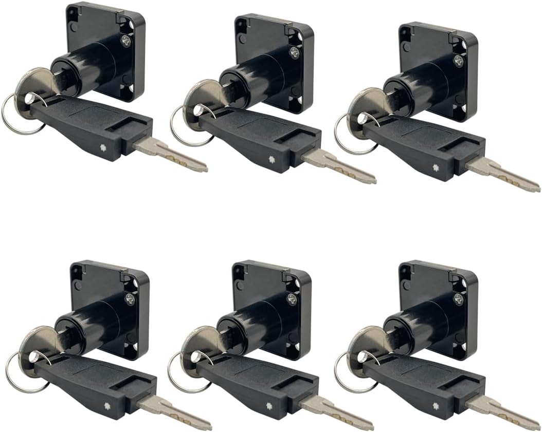 Keyed Different Drawer Locks - Desk, Furniture, Cabinet, Wardrobe, Cupboard, Toolbox, Mailbox, RV Compartment Lock Cylinders (Black, 6 Pack)