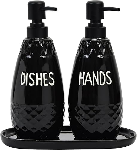 Miniatura 1 de Juego de dispensador de jabón, dispensador de jabón de cerámica para platos y jabón de manos con bandeja, embudo, moderno dispensador de líquido