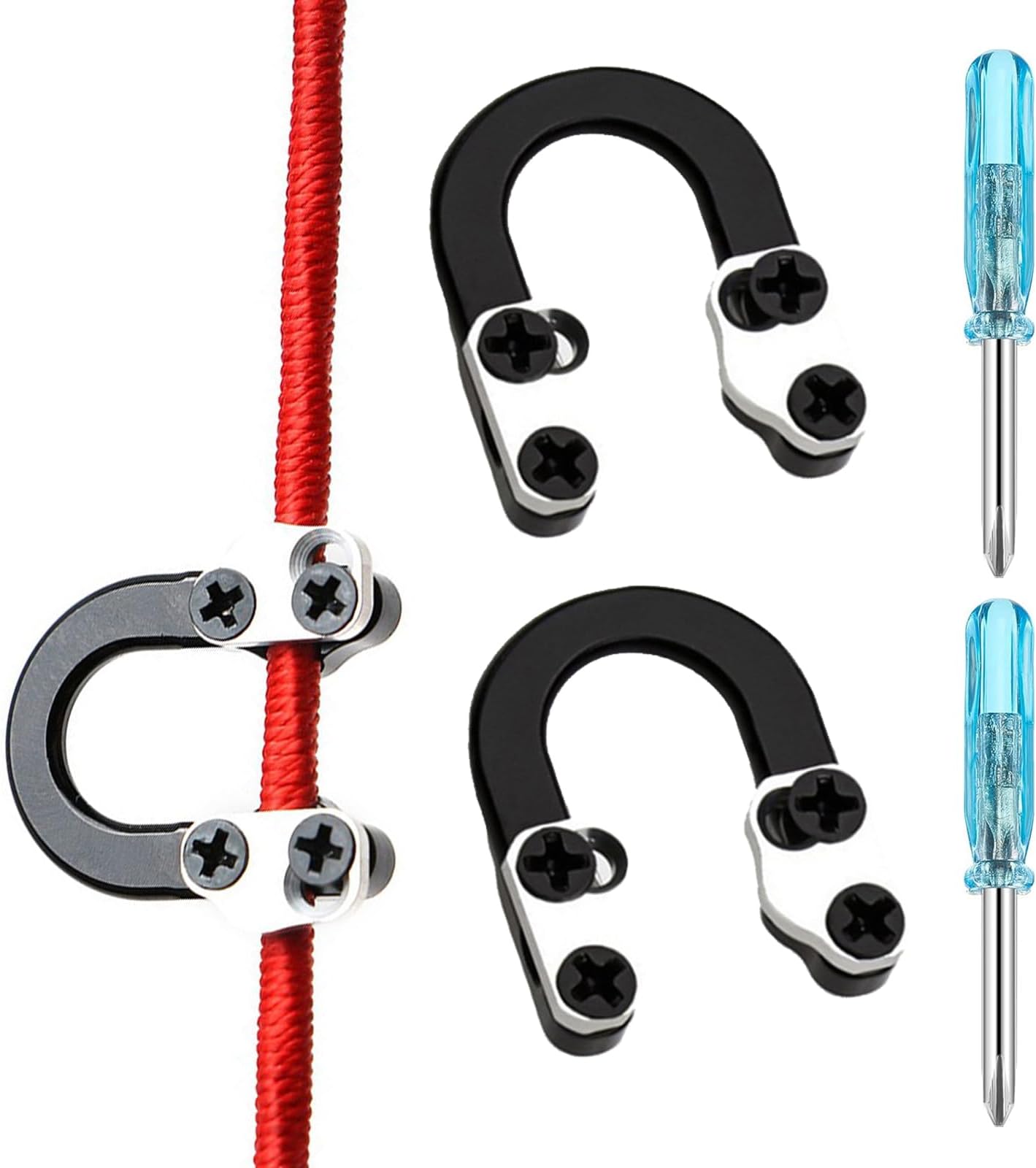 2 Sets Archery Metal U Nock D Loop for Compound Bow, Metal D Ring Material Archery Release Aids with Screwdrivers for Shooting Hunting