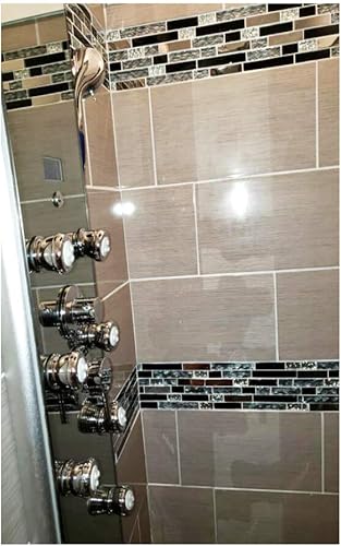 Miniatura 8 de Blujellyfish Azulejos de metal de vidrio, mosaico de seda, cristal negro, cromado, plateado, borde de pared, cocina, baño, azulejos TSTNB12 (5 pies