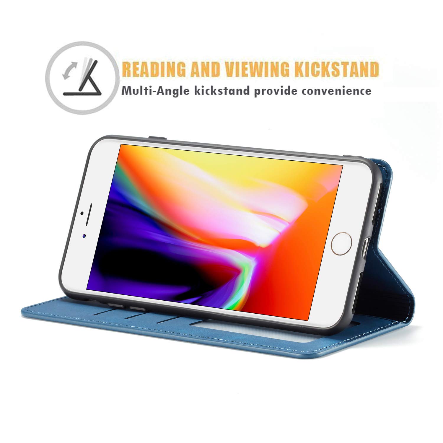 Custodia EYZUTAK Per IPhone 6/7/8/SE 2020 - Pelle PU Blu Con Blocco RFID, Supporto E Slot Carte - Cover Magnetica