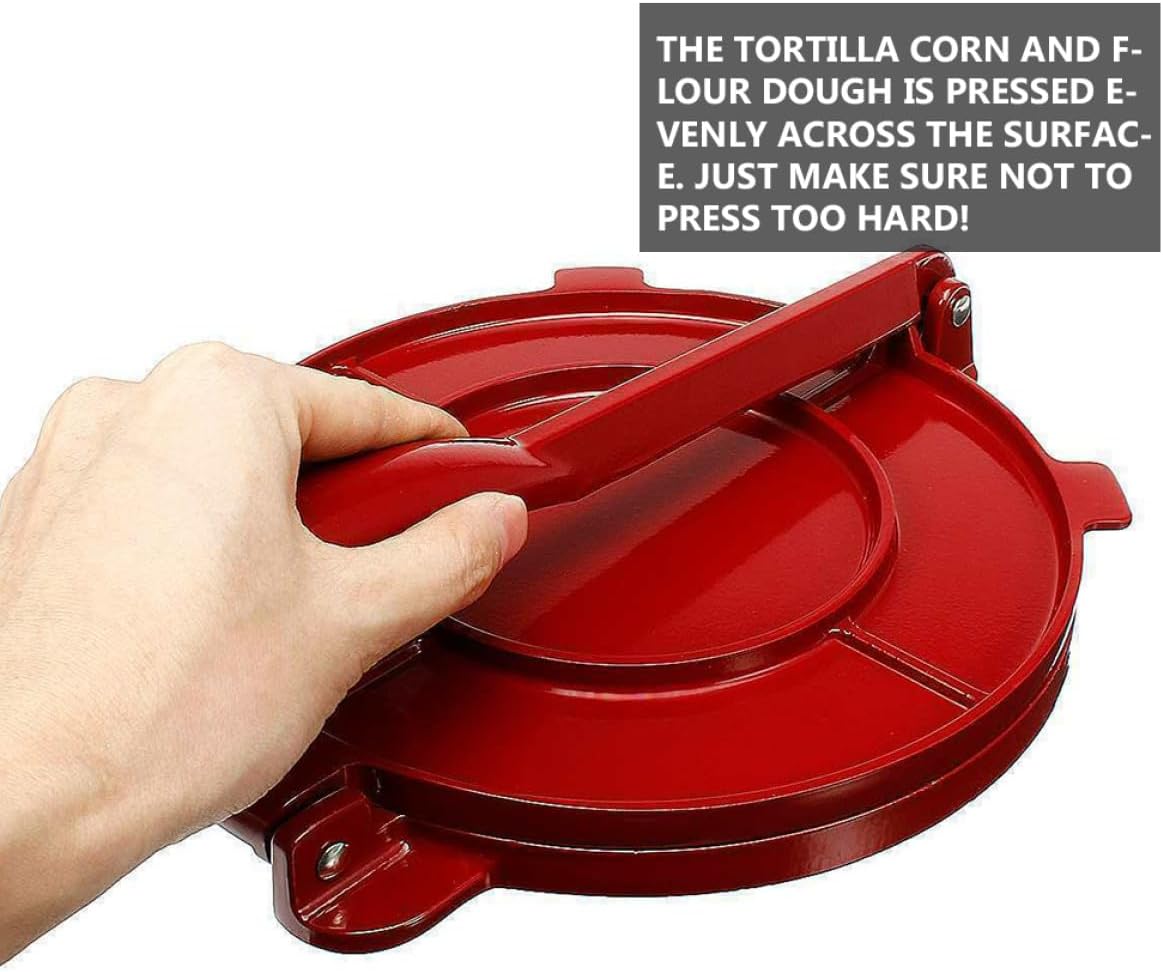 Manual Aluminum Alloy Tortilla Press 20cm Crimson Dough Maker for Corn Tortillas and Quesadillas Kitchen Accessory