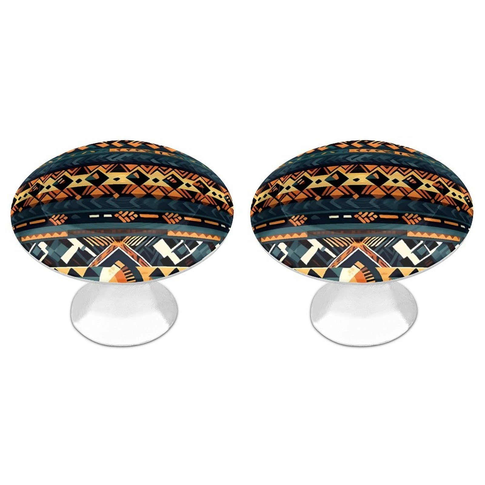 DWVTSLH African Tribal Ethnic Texture Cabinet Handles 2 Pack Stainless Steel Kitchen Drawer Pulls with Installation Screws Round Dresser Drawer Knobs 1.1 Inch Modern Cabinet Hardware Door Handles