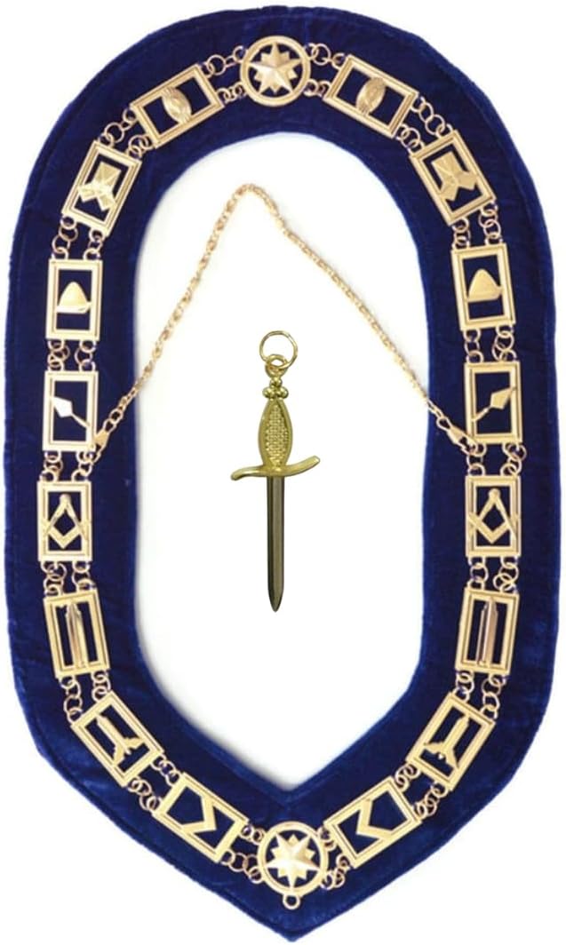 Generic MASONIC BLUE LODGE OFFICER CHAIN COLLAR Tyler JEWEL - MASONIC REGALIA BLUE LODGE CHAIN COLLAR GOLD CHAIN AND BLUE BACKING