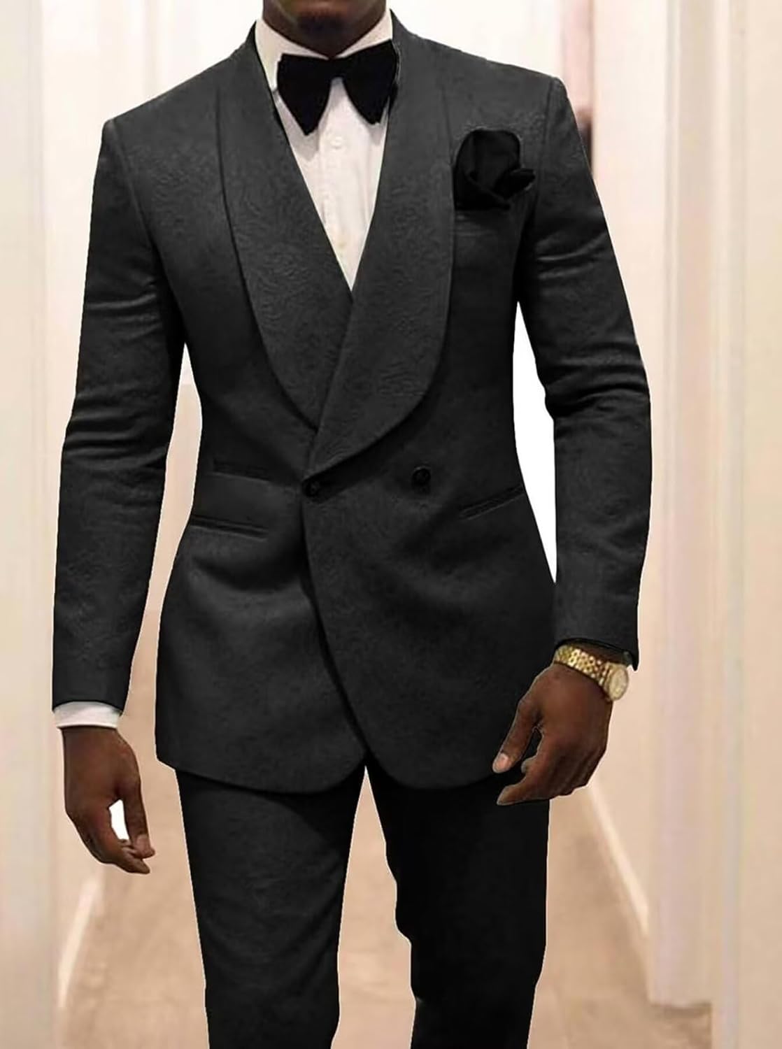 2 Piece Jacquard Suits for Men Wedding Jacquard Shawl Lapel Groom Suit Slim Fit Formal Business Mens Tuxedo Blazer Pants