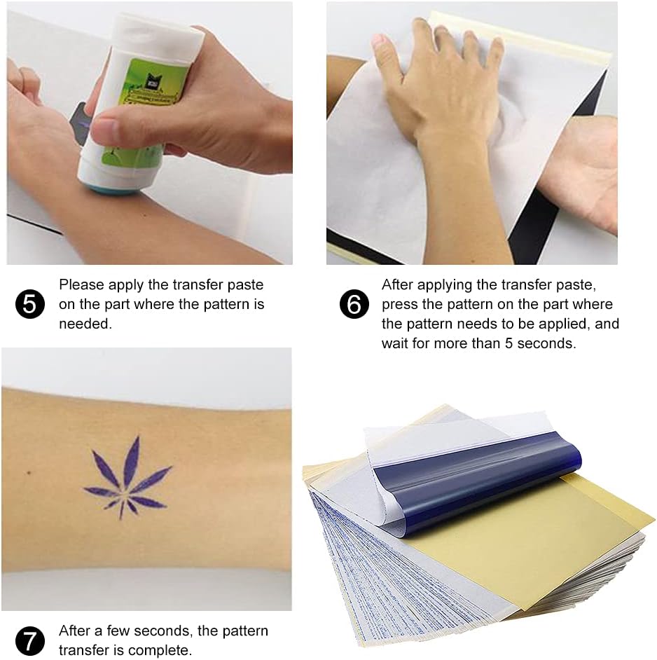 Tattoo Transfer Paper - 100 Sheets Tattoo Stencil Paper, Letter Size (8.27"x11.69"), Premium DIY Thermal Paper, A4 Size