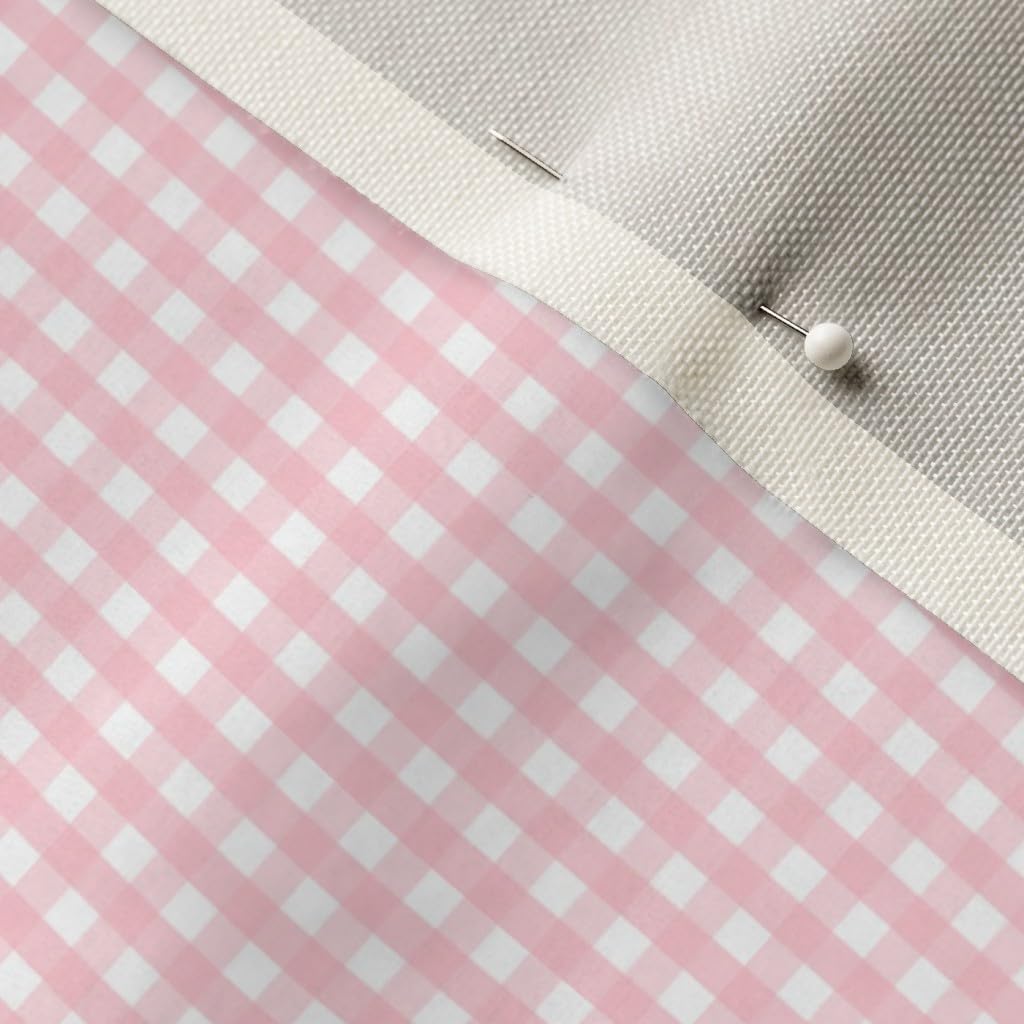 Spoonflower Fabric - Tiny Gingham Light Pink Check Picnic Checkered Printed on Upholstery Velvet Fabric Fat Quarter - Upholstery Home Decor Bottomweight Apparel