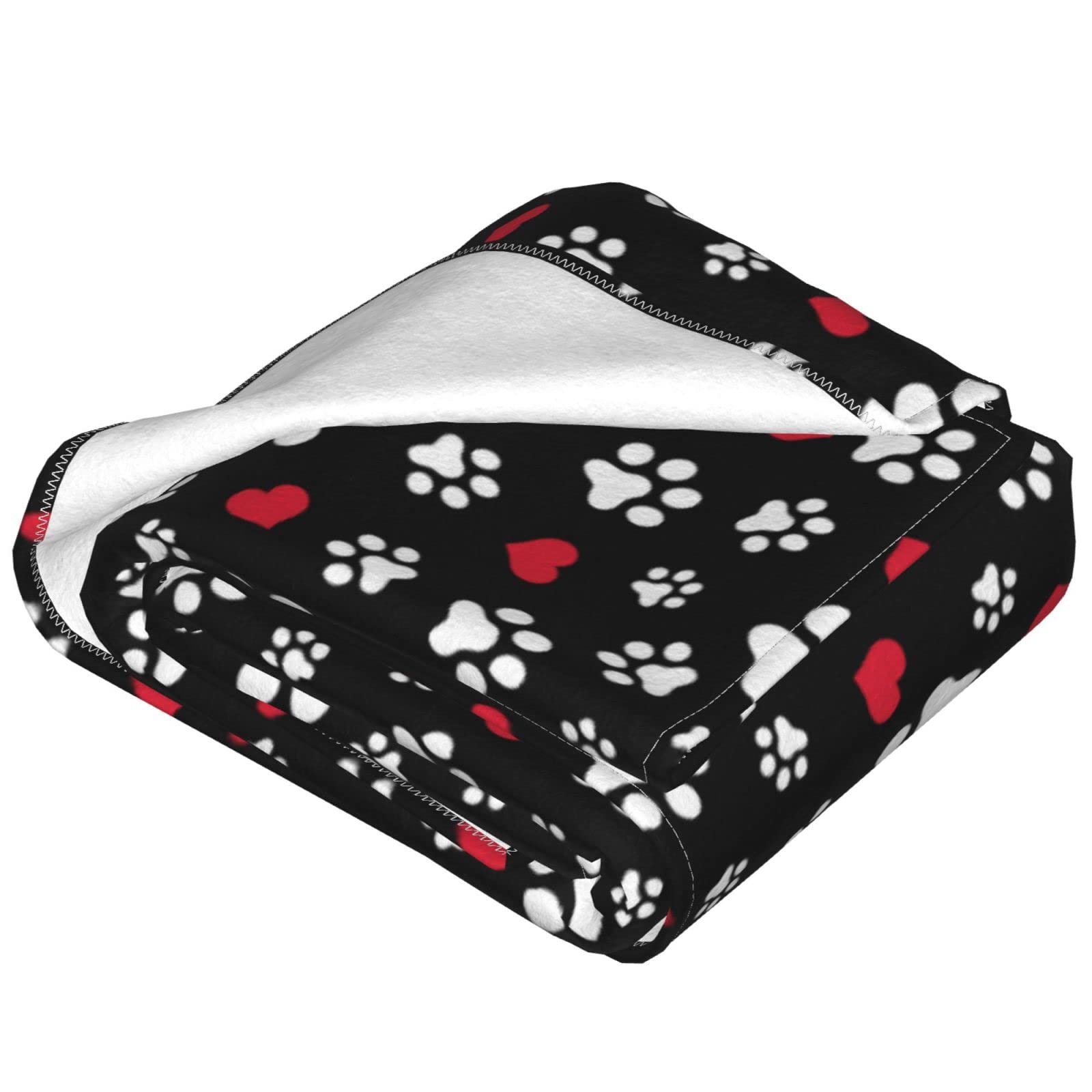 Coperta in pile con zampa di cane, gatto, cuore, cuore, per letto, divano, coperta in pile, leggera, morbida e accogliente, 127 x 101,6 cm