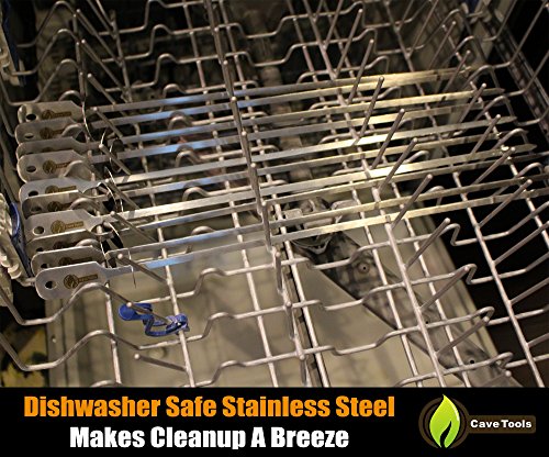 Cave Tools Skewers Set - 10 Stainless Steel Wide Bbq Kebob Sticks For Bbq Grill - Flat Metal With Food Remover Disc - Bbq Accessories, 17.3 Inch #TOP5