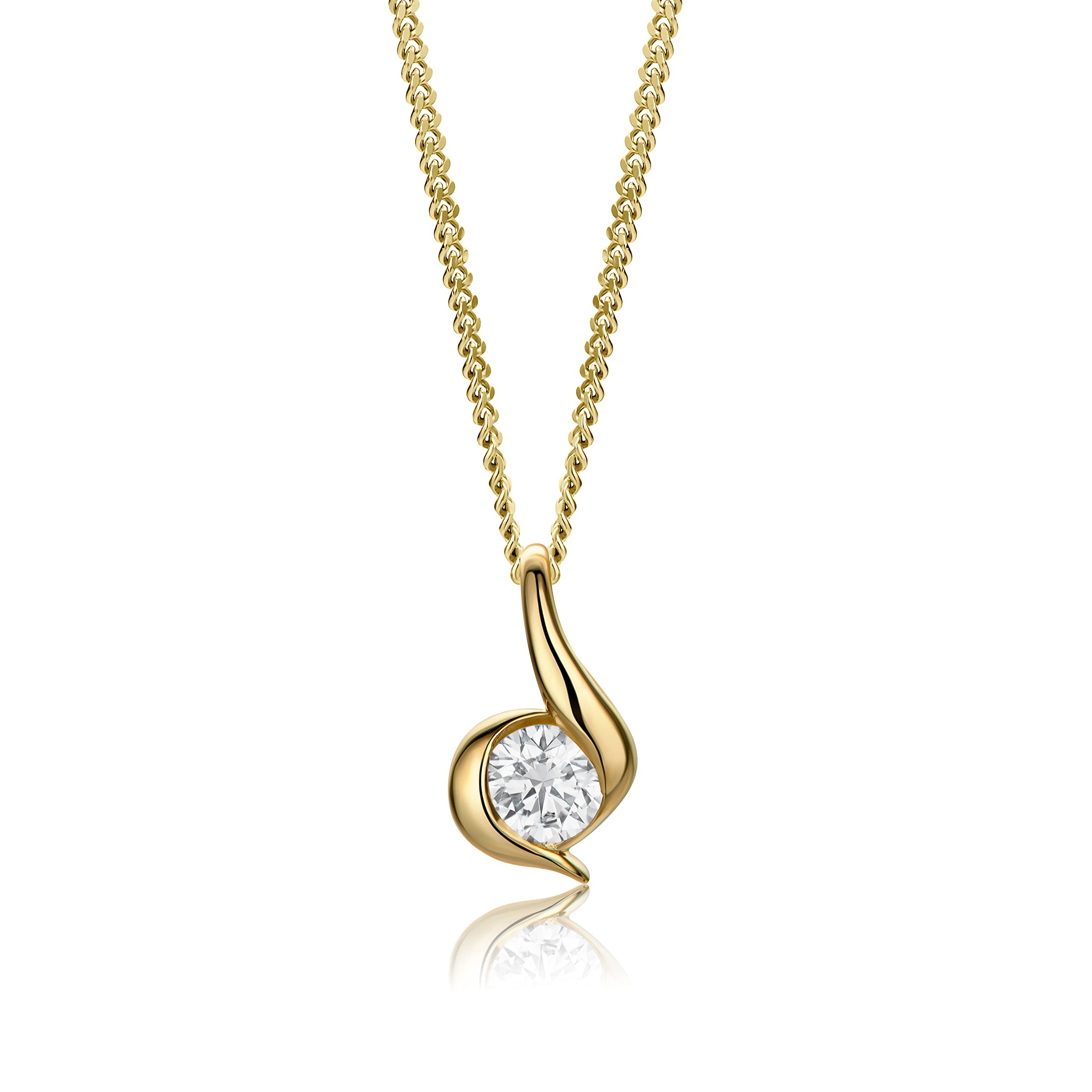MIORE Diamant Schmuck Damen Halskette mit Anhänger 0,10 Ct Solitär Diamant in Zargenfassung Klassische Kette aus Weißgold/Gelbgold 14 karat (585) Gold, 45 cm lang