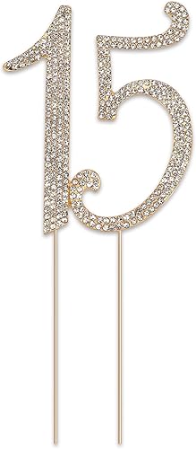 KALIONE Decoración para tarta de cumpleaños número 15, decoración para tarta de cumpleaños número 15, decoración de pastel de 15 cumpleaños con