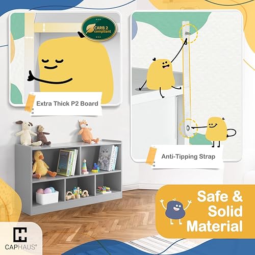 Miniatura 5 de CAPHAUS Organizador de almacenamiento de juguetes con compartimentos abiertos para niños, 44.1 x 11.8 x 24.2 pulgadas, blanco, organizadores de