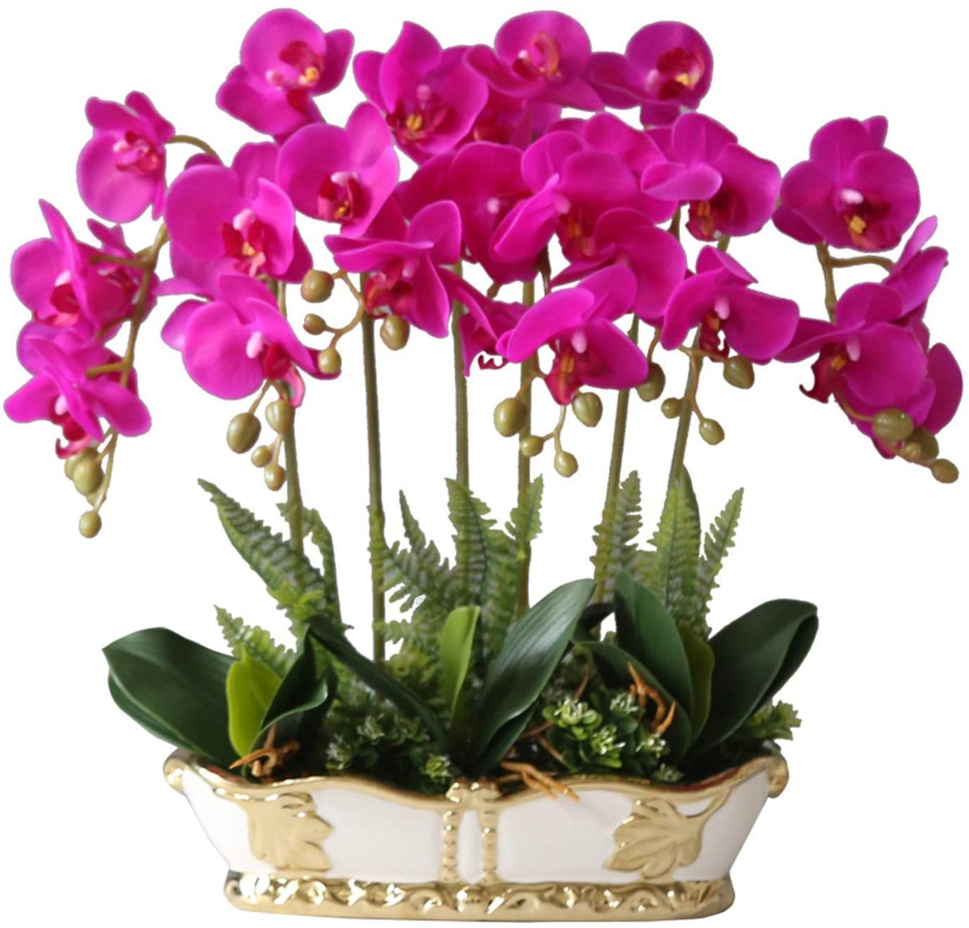 IUokLU artificial flower with pot Orchid Artificial Orchids Potted Simulation Orchids Plants Bonsai with Ceramics Pot for Office/Parlor/Kitchen Decoration Faux Flower Orchid (Purple)