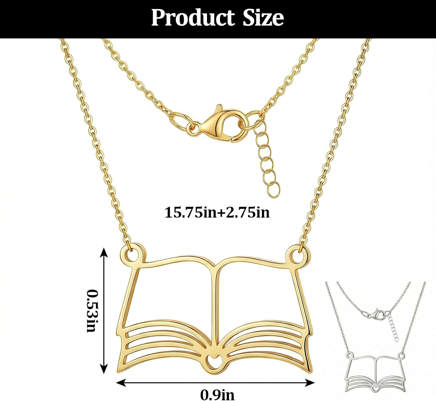 Book Necklace for Women, Open Book Shaped Necklace Jewelry Reading Gifts for Librarian Bookish Bookworm Book Lovers Book Club Gifts for Teacher,Birthday (golden+sliver) - Image 4