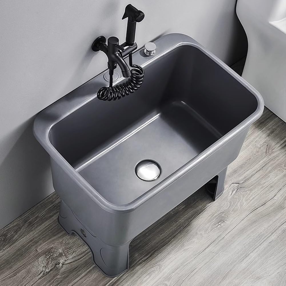 Lavabo Portatile per mocio con Kit di Scarico, Secchio in plastica autoportante di Grande capacità per Interni ed Esterni, Ideale per Lavanderia, Bagno, Garage e attività commercia