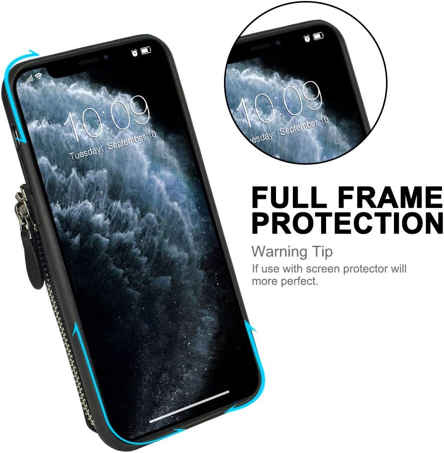 LAMEEKU iPhone 11 Pro Max Wallet Case, iPhone 11 Pro Max Leather Case, Shockproof Apple 11 Pro Max Credit Card Holder Slot Cases with Zipper Wallet, Protective Cover for Apple iPhone 11 Pro Max Black