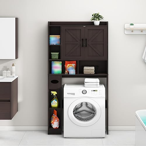 Miniatura 7 de Gabinete de almacenamiento sobre el inodoro, armario de almacenamiento de granja sobre el inodoro con 2 puertas de granero y soporte de papel