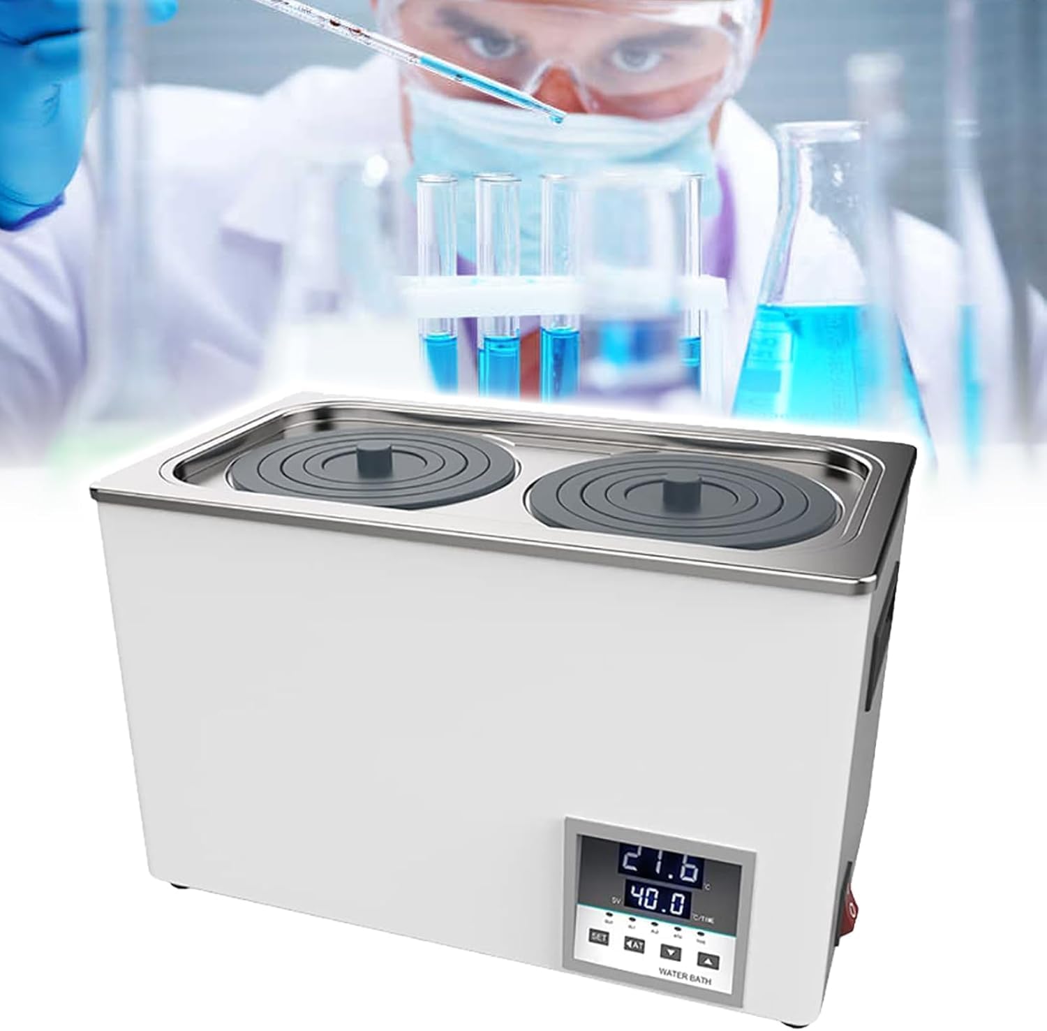 Digital Lab Water Bath, 1-8 Hole Electric Heater, Stainless Steel, Anti-Dry Burning, Thermostatic Control for Laboratory Experiments, Precision Heating Device 4 Holes
