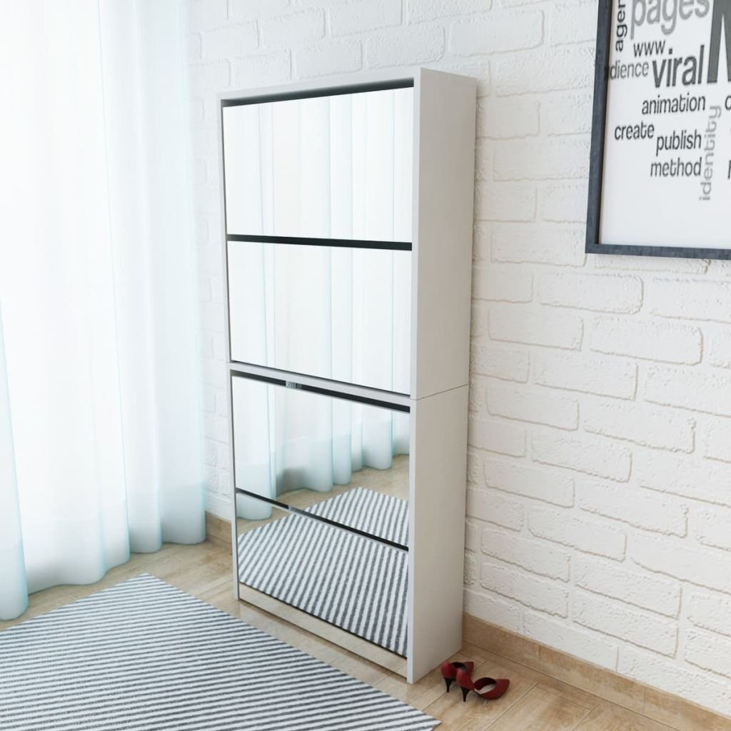 VidaXL - Mobile scarpiera, 4 ripiani, con specchio, 63 x 17 x 134 cm bianco