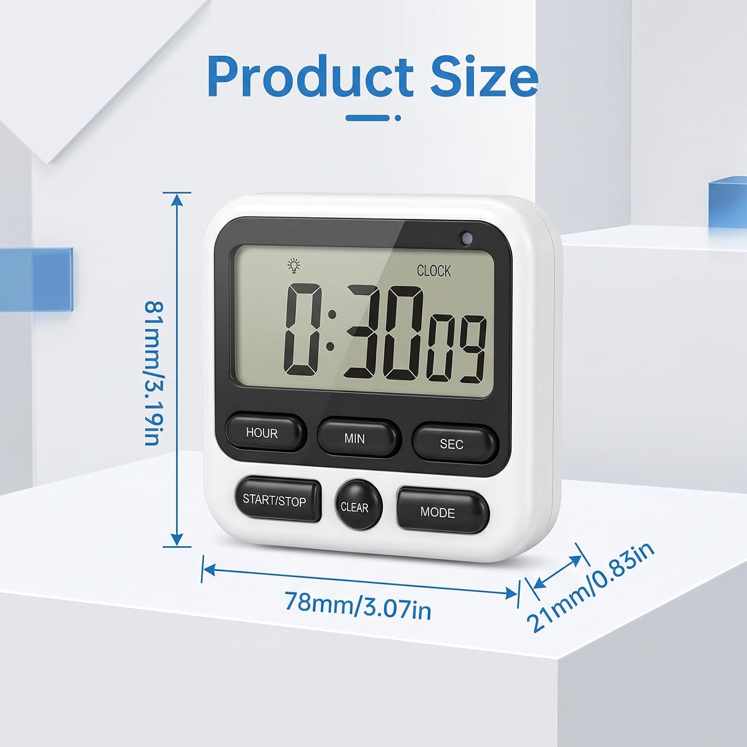 Digital Kitchen Timer, 24 Hour Count Up/Down Timer with Alarm & Silent Switch, Large Display Magnetic Timer with Memory Function for Cooking Baking Study