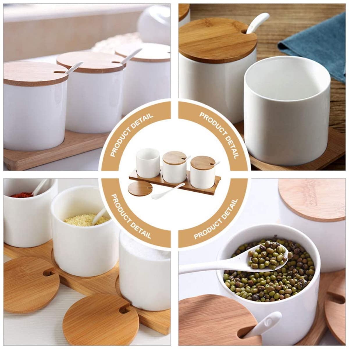 Gewürzdosen-Set, Gewürzdose, Gewürztopf, Pfeffer, Salz, Zuckerdose, Gewürzbehälter, Behälter mit Deckel, kleiner Löffelhalter for die Küche, weiße Dose