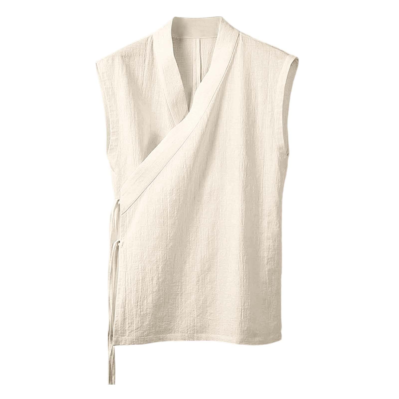 Canotta Uomo Stile Giapponese - Lino Tinta Unita, Senza Maniche, Look Minimal e alla Moda