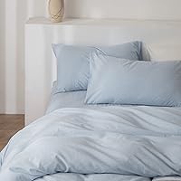 Vista 7 de Juego de funda de edredón Queen de 100% algodón lavado 3 piezas, ropa de cama suave, cómoda y transpirable con toque de lino, 1 funda de edredón y 2