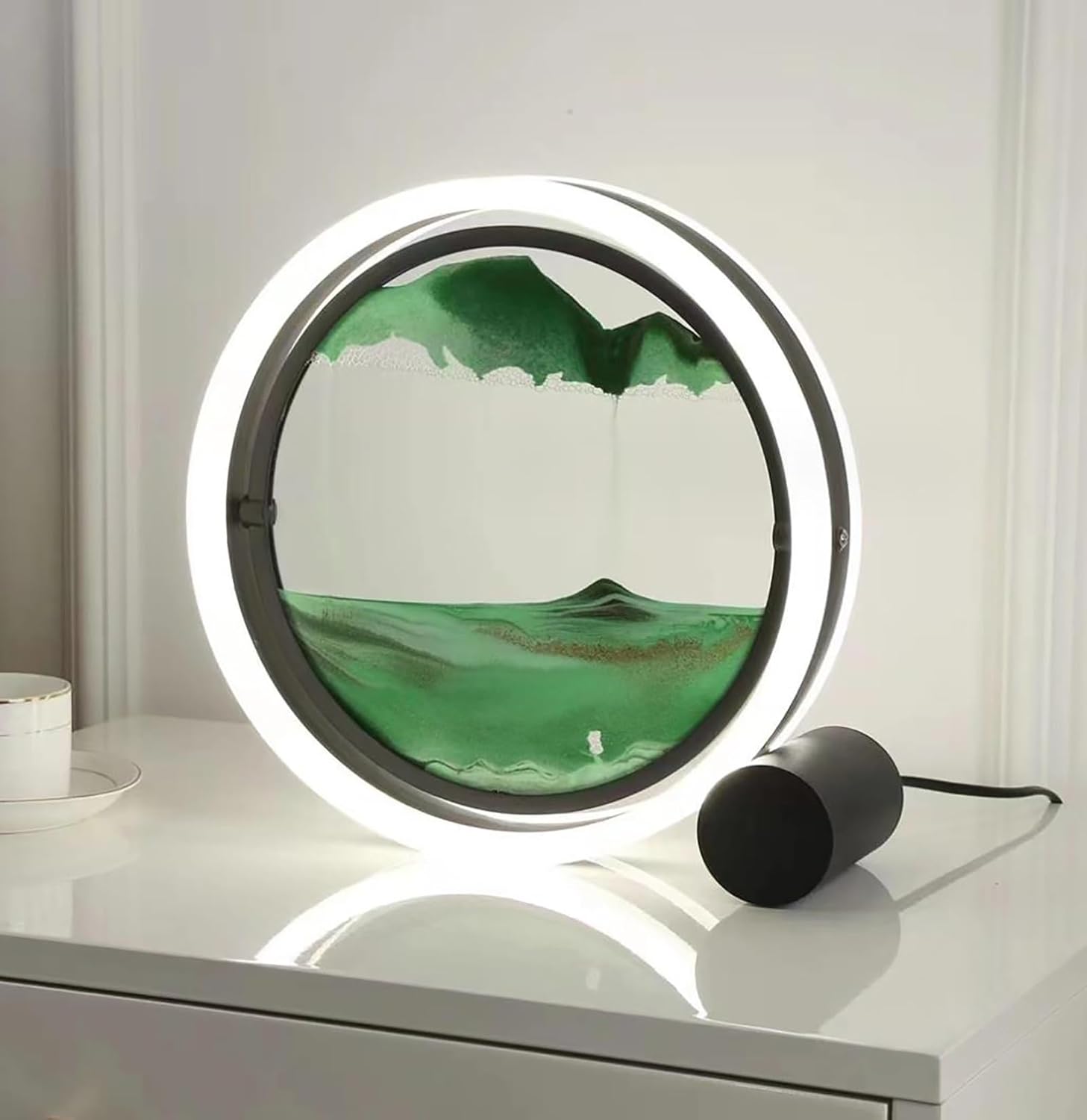 Moving Sand Art Lamp,Round Glass 3D Deep Sea Sandscape in Motion Display ,360 Rotatable Quicksand Painting Light Flowing Sand Frame, Children's Large Desktop Art Toys, Home & Office Desktop ( Color :
