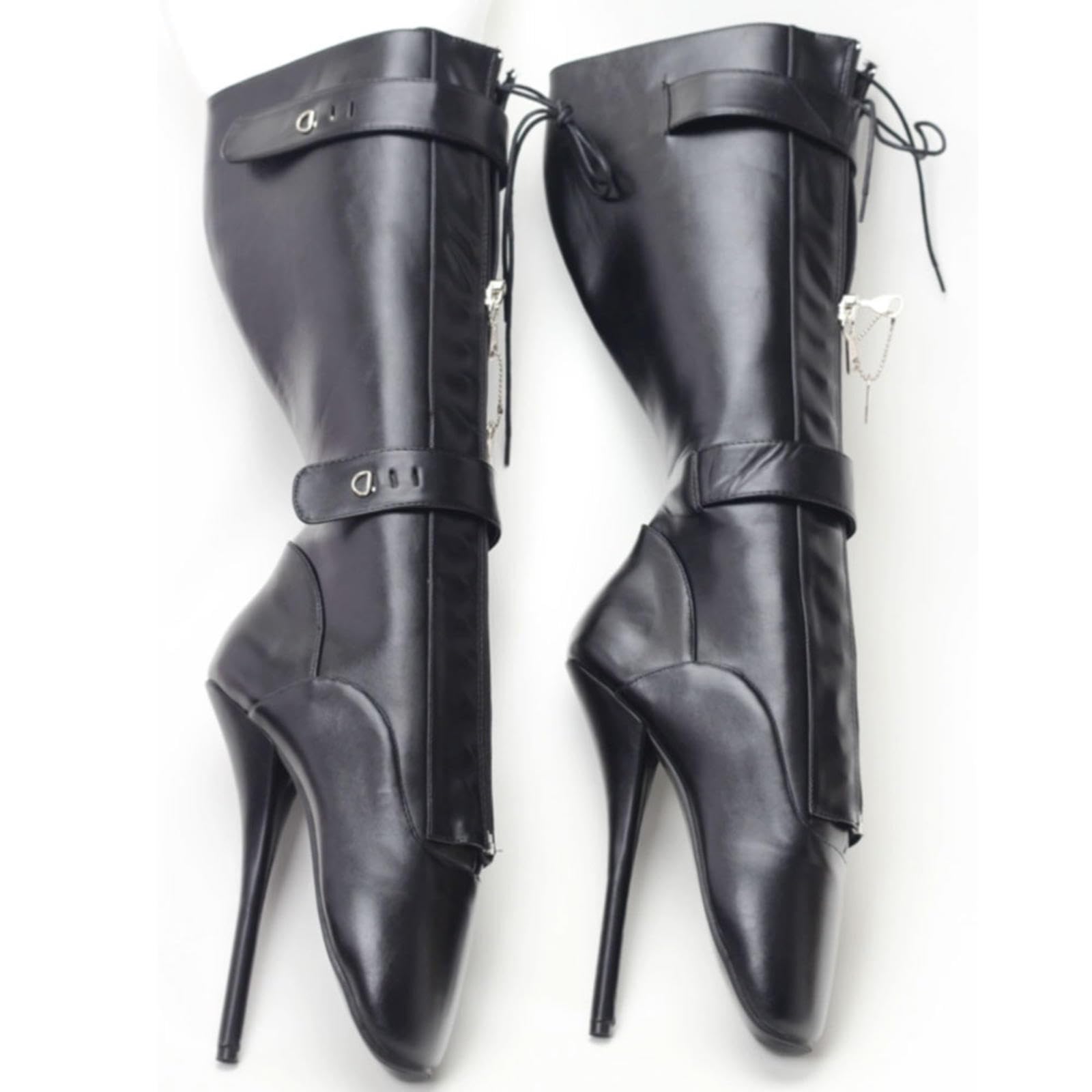 Talons Hauts 18 Cm Chaussures de Ballet Brevet en Cuir de Cuir Moyen de Veau avec Serrures,Black-42