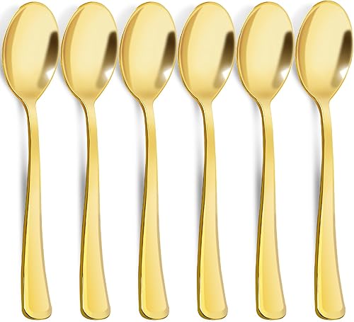 Miniatura 3 de Jutieuo Cucharas de plástico doradas de 6.9 pulgadas (100 unidades) Cucharas doradas elegantes, cubiertos desechables, utensilios de plástico