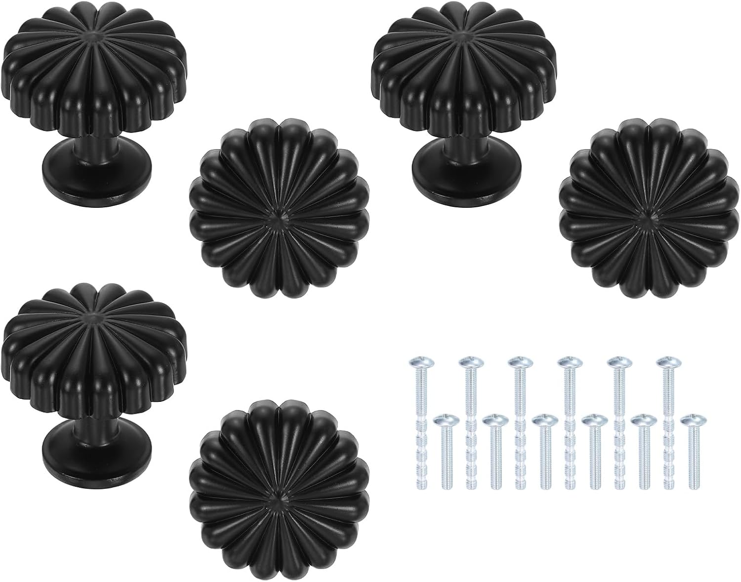 uxcell 6 Pack Cabinet Knobs, 1.14" Dia. Round Dresser Knob Zinc Alloy Vintage Drawer Hardware Handles Pulls with Screws for Kitchen Cabinets Bedroom Dresser Wardrobe, Matte Black