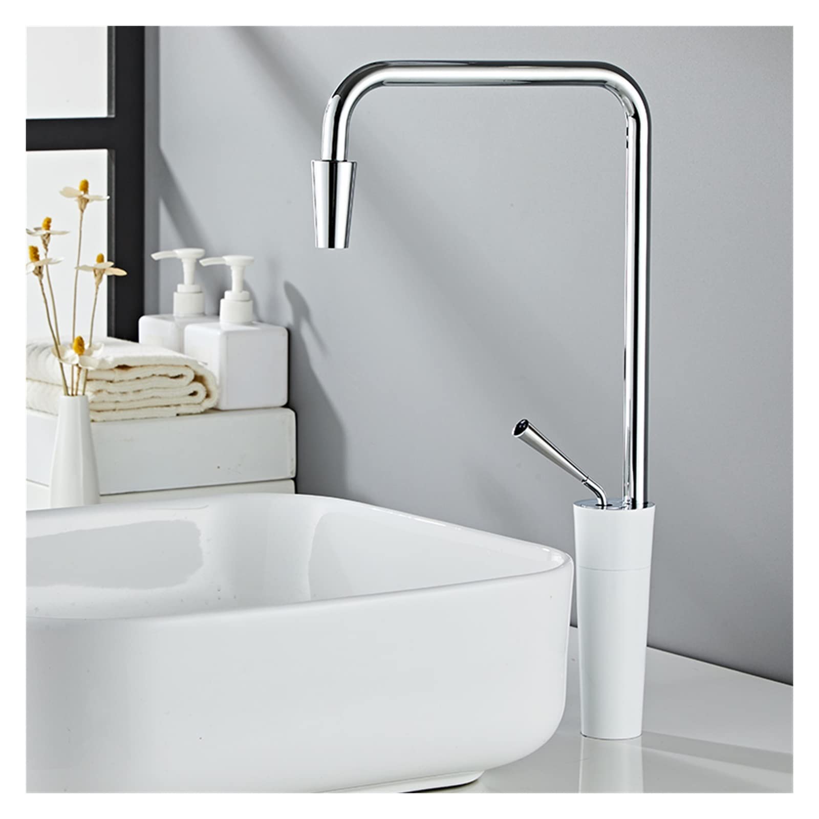 Grifos de baño mezcladores con caño cuadrado y control de agua fría y caliente