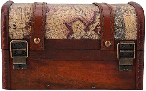 Miniatura 6 de Cofre del tesoro pirata caja de madera decorativa hecha a mano caja de almacenamiento de joyas para decoración del hogar Mapa