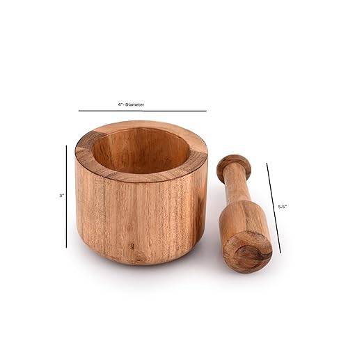 Miniatura 6 de Samhita Mortero de madera de acacia y mortero para ajo, pimienta, hierbas, trituradora, utensilios de cocina, regalo de cumpleaños, inauguración de