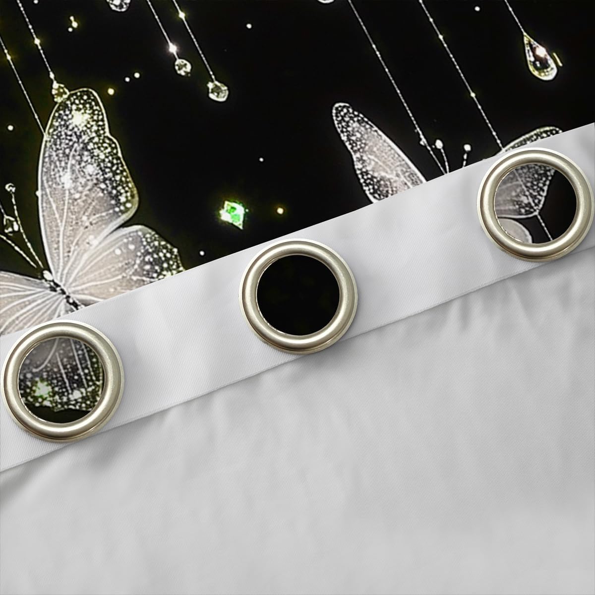 Feelyou Butterfly Curtains for Bedroom Living Room Glitter Diamonds Print Blackout Shades Luxury Elegant Green Room Darkening Curtain Window Treatments, 2 Panels 42 x 90 Inch Decor image 5