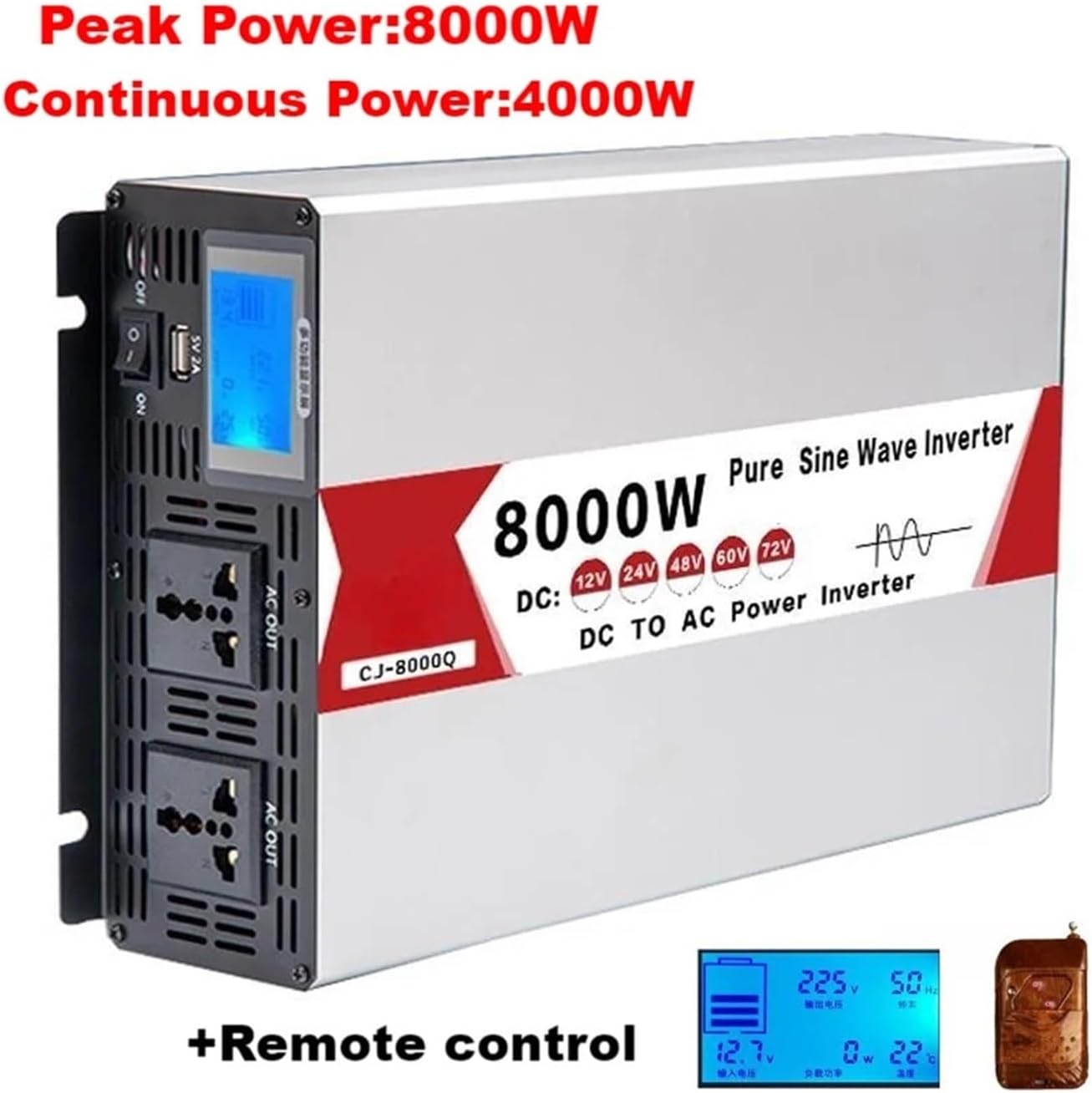 Inverter 12v 220v 6000W 8000W 12V 24V 48V to AC110V 220V Frequency 60HZ Converter Inverter(Peak Power 8000W,60V_240V 50HZ)(8000w Remote,72V-240V 50HZ)